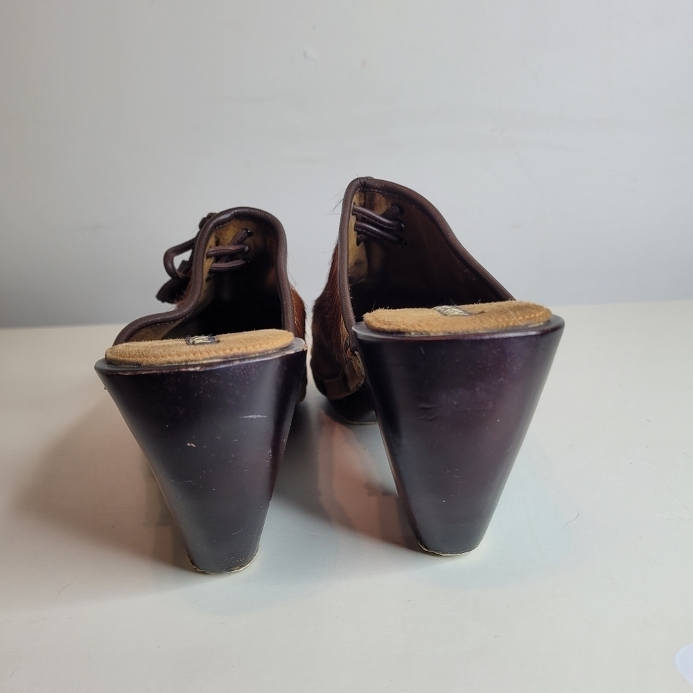Mystique Calf Hair Leather Wooden Clogs Size Women's 7 - Picture 5 of 13